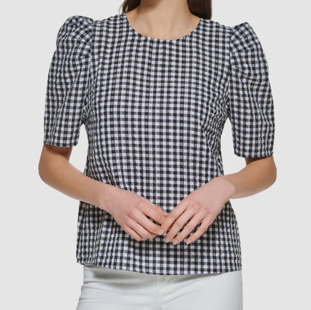 Calvin Klein Black And White Gingham Blouse - Large